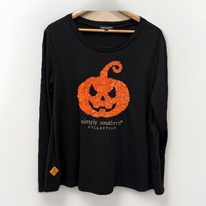 Simply Southern Black Halloween XL Sequin Pumpkin Casual Plaid Back